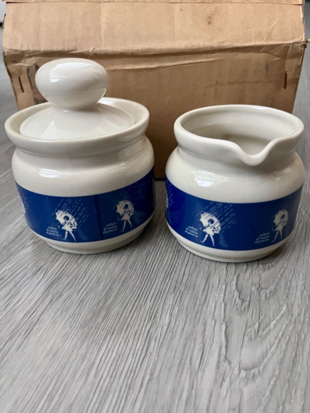 NEW Vintage Morton Salt Umbrella Girl When it Rains it Pours Cream & Sugar Set